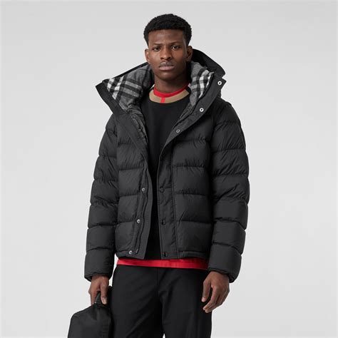 burberry detachable sleeve down filled hooded puffer jacket|Burberry check cropped puffer jacket.